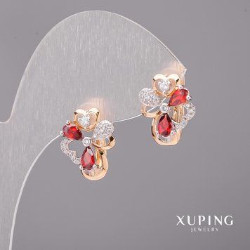 Сережки Xuping з червоними камінню 12х15мм Родій, Позолота 18К 55276 фото