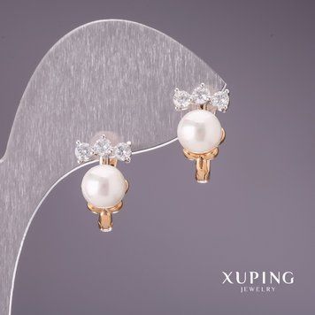 Скидка! Серьги Xuping с жемчугом "Майорка" 16х10мм позолота 18к 56625 фото