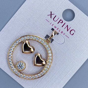 Кулок Xuping "Два серця" з білими стразами d-26мм+- s-3мм+- L-32+-мм позолота 56085 фото