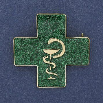 Брошка кулон Хрест зі Змією над чашею зелена емаль золотистий метал 38х38мм+- 63578 фото