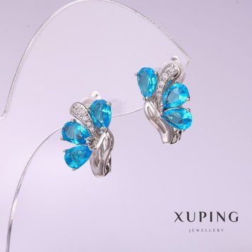 Сережки Xuping з блакитним камнем10х15мм родій 56977 фото