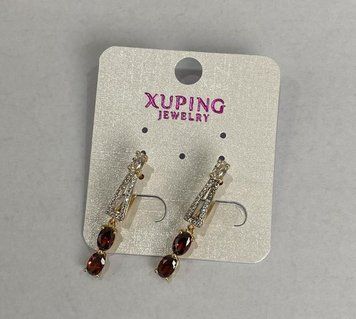 Серьги Xuping с красным камнем 30х4мм позолота 18к 57241 фото