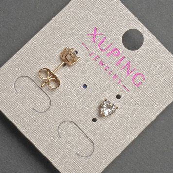 Сережки пусети кульчики Xuping серце з білим кристалом d-5мм+- позолота 18к 55257 фото
