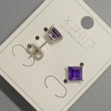 Серьги пусеты Xuping с фиолетовым кристаллом d-6мм+- родий 57169 фото