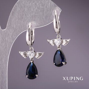 Сережки Xuping з синіми каменями 35х17мм родій 55515 фото