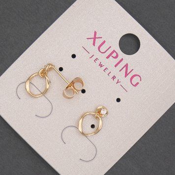 Сережки пусети кульчики Xuping з білими стразами d- 8мм L-12мм+- позолота 18к 56616 фото