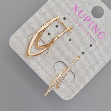 Сережки Xuping з білими стразами d-28х4,5мм+- Позолота 18К 57233 фото