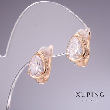 Сережки Xuping з білими цирконами "Крапля" 13х9мм позолота 18к 55263 фото