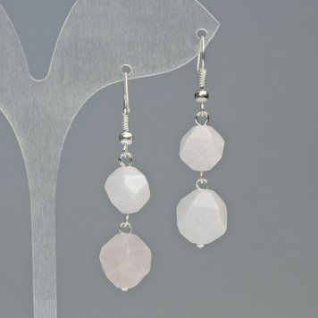 Сережки Рожевий Кварц гранована кулька d-10,5-8,5мм+- 81573 фото