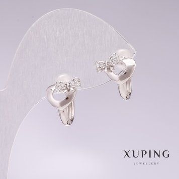 Знижка! Сережки Xuping родій з білими стразами 11х17мм 55465 фото