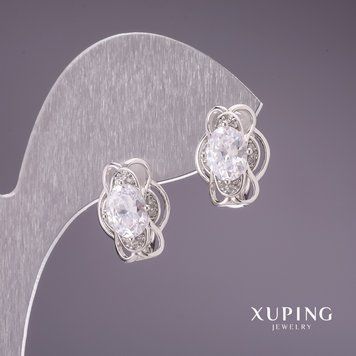 Знижка! Сережки Xuping з білими каменями 15х11мм родій 56870 фото