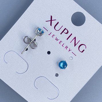 Сережки пусети кульчики Xuping з блакитним каменем 4мм+- родій 55164 фото