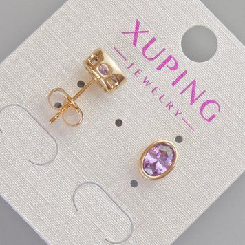 Серьги пусеты Xuping с фиолетовым кристаллом d-8,5х6,5мм+- Позолота 18К 57418 фото