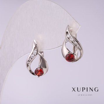 Сережки Xuping з червоними каменями 17х10мм родій 55456 фото