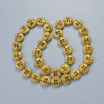 Бусины Гематит цвет матовый золотистый d-12х4,5мм+- L-41см+- на нитке 73706 фото