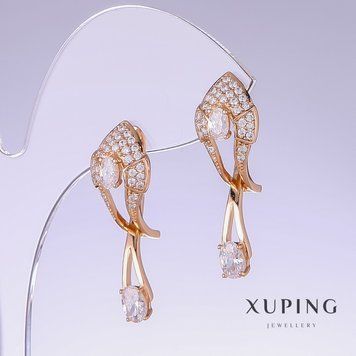 Сережки Xuping з білим цирконом L-31мм s-10мм позолота 18к 57187 фото