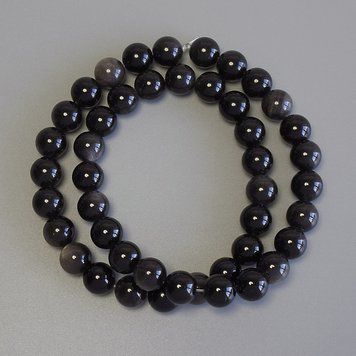 Намистини Срібний Обсидіан гладка кулька d-9мм+- на волосіні L-38см+- 8983 фото