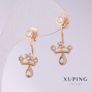 Сережки Xuping Корони з білими стразами 28х12мм позолота 55568 фото