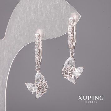 Сережки Xuping з білими каменями 8х29мм Родій 56724 фото