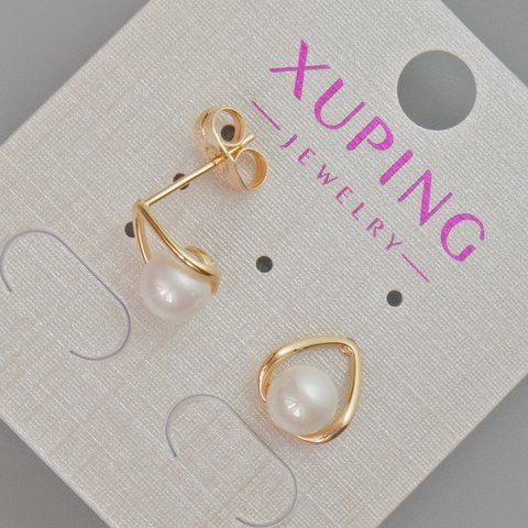 Серьги пусеты Xuping с белой бусиной d-10х9мм+- Позолота 18К 57098 фото